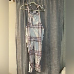 Aerie Lightweight Plaid Cropped Overalls